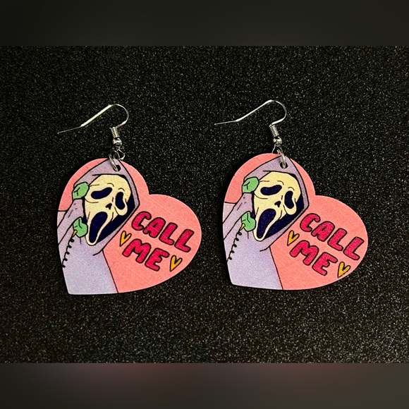 “Call me” Wooden Earrings 👻 - Picture 2 of 3